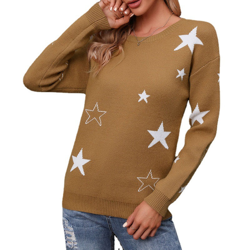 Damen Strickpullover Sternenmuster Lässig Eveloria