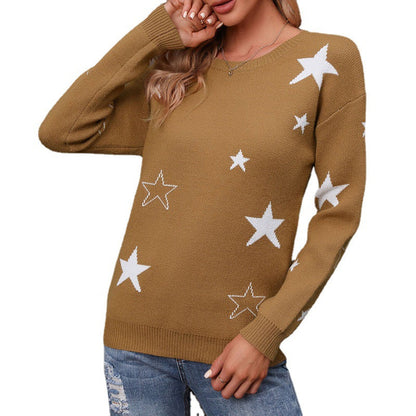 Damen Strickpullover Sternenmuster Lässig Eveloria