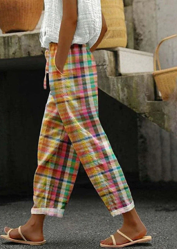 Damen Karierte Sommerhose Baumwolle Eveloria