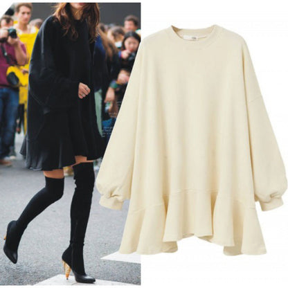 Damen Oversized Sweatshirtkleid Voluminöser Rüschensaum