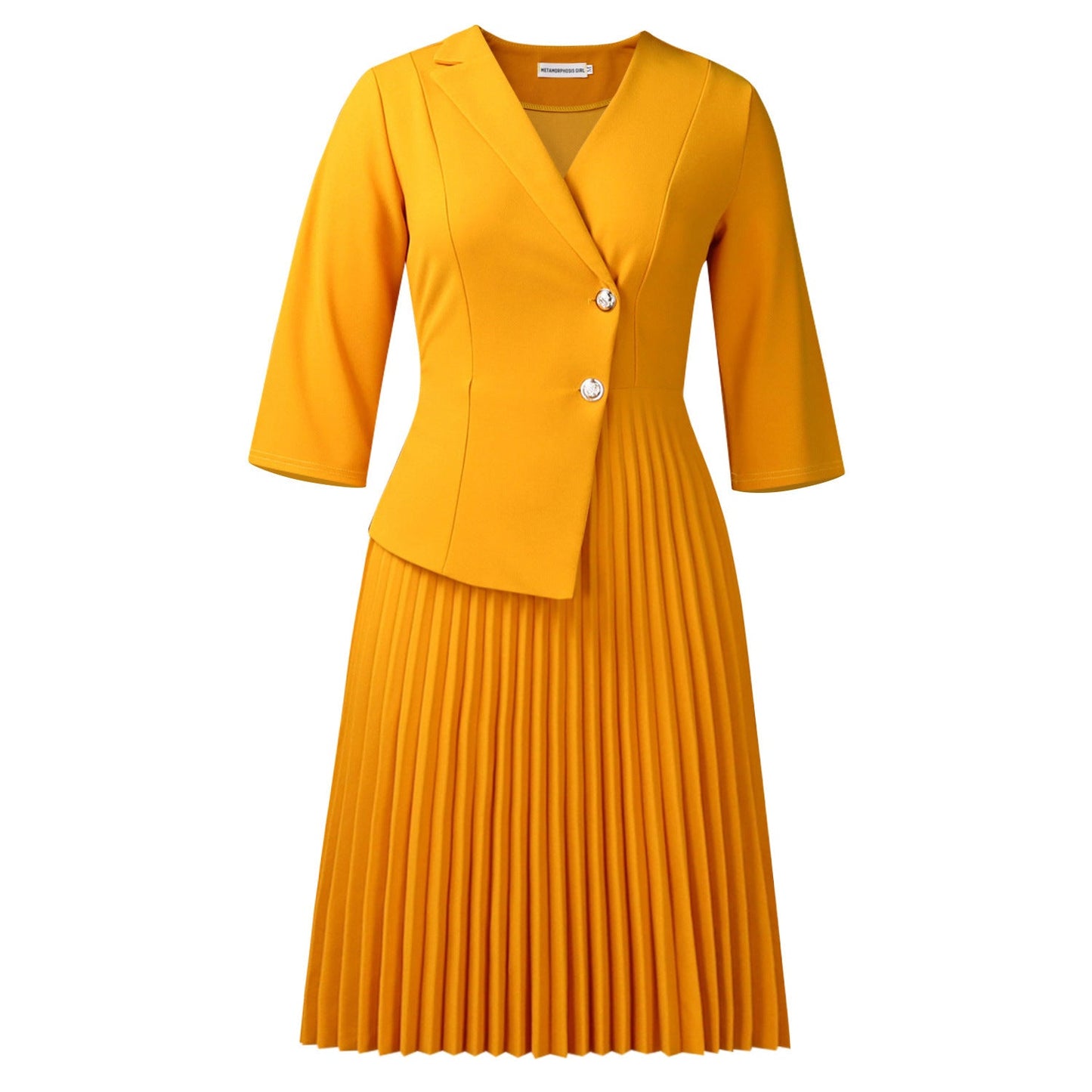 Damen Blazer-Kleid Plissierter Rock Modischer Knopf Eveloria