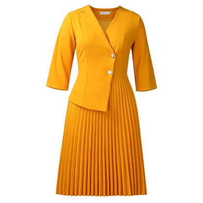 Damen Blazer-Kleid Plissierter Rock Modischer Knopf Eveloria