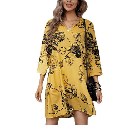 Damen Tunika-Kleid mit floralem Druck und 3/4-Ärmeln