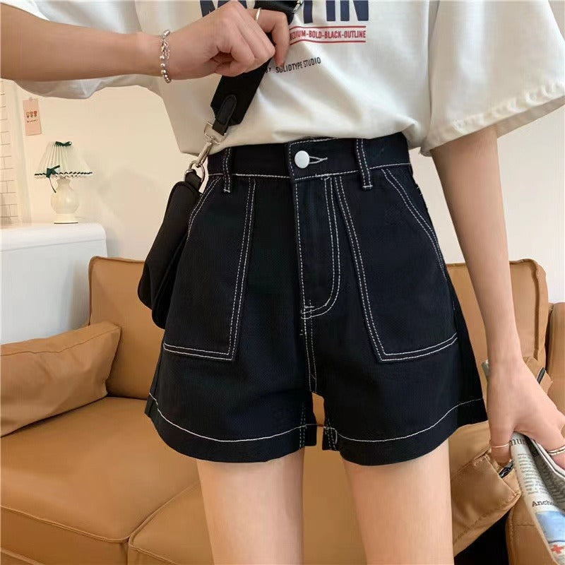 Damen High-Waist Shorts Lässig Mit Taschen