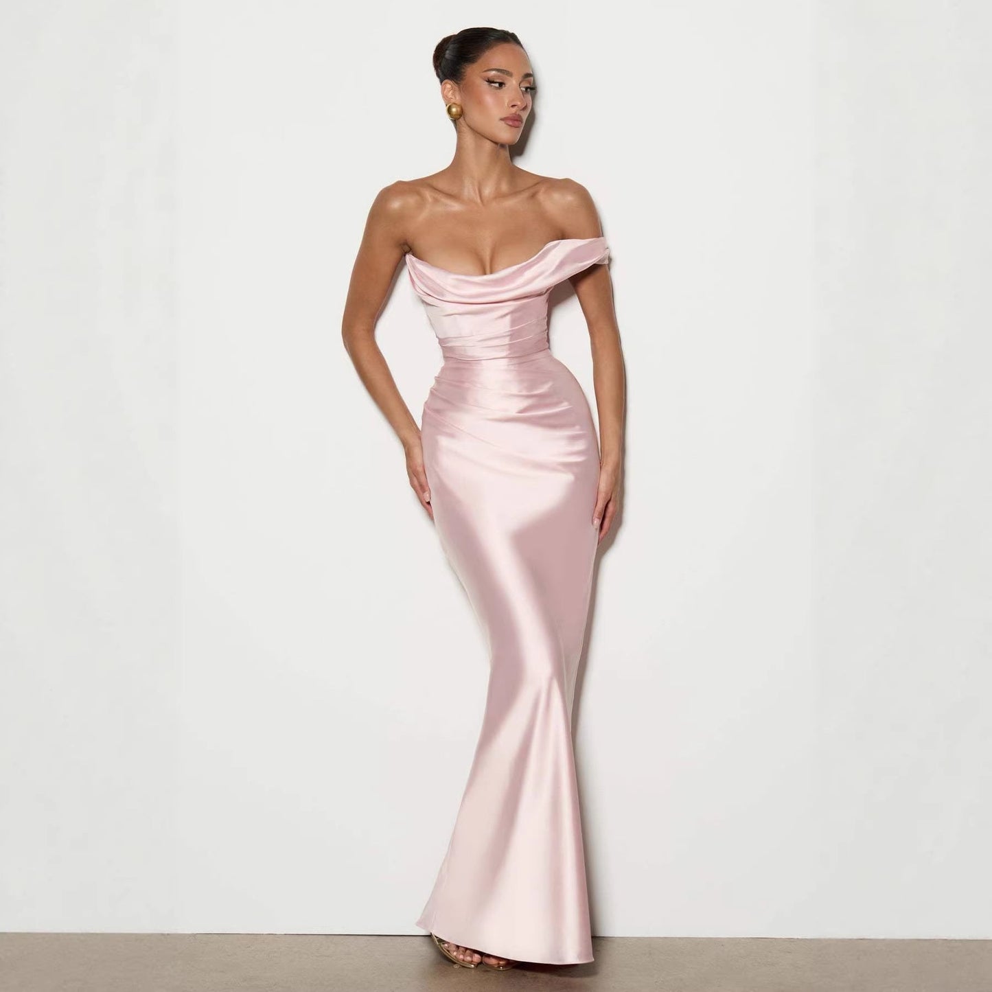 Damen Abendkleid Schulterfrei Satin Eveloria