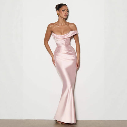 Damen Abendkleid Schulterfrei Satin Eveloria