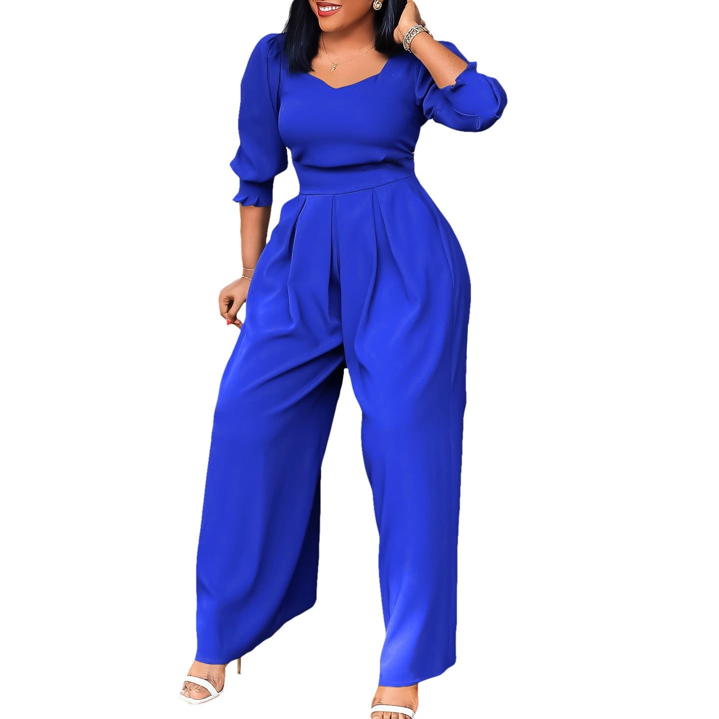 Damen Jumpsuit V-Ausschnitt Tailliert Eveloria