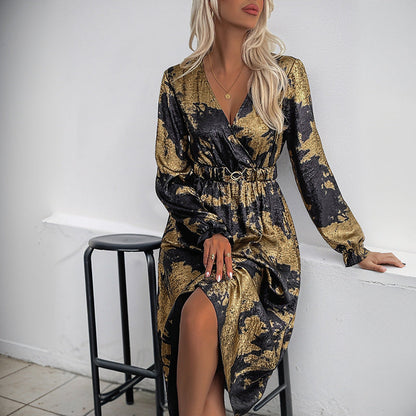 Damen Wickelkleid Elegantes Muster Taillierbarer Gürtel