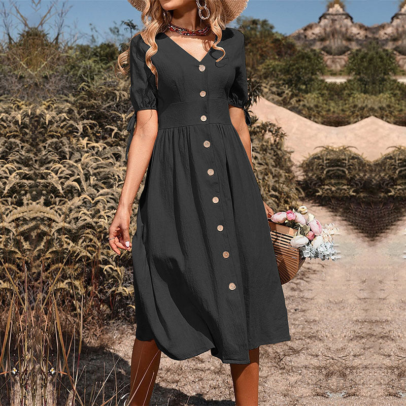 Damen Midi-Kleid Raffinierte Knopfdetails Eveloria