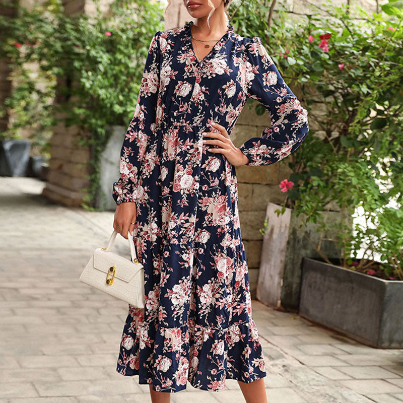 Damen Maxikleid Florales Volantdesign Eveloria - Eveloria