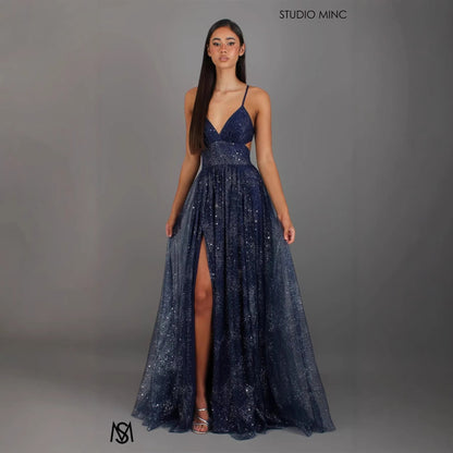 Damen Abendkleid V-Ausschnitt Tüll Elegant