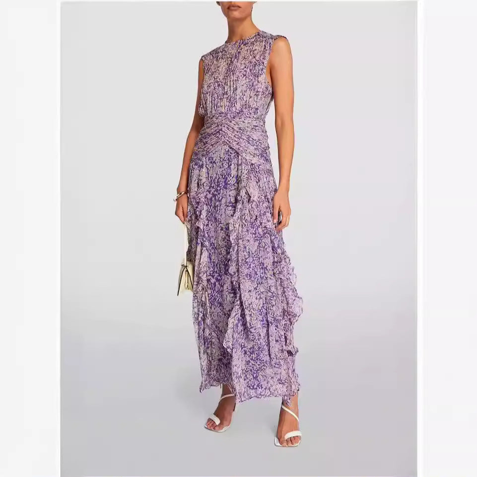 Damen Maxikleid Wickelkleid Rüschendetails Floralmuster Eveloria