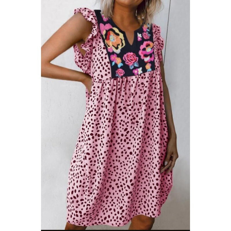 Damen Midikleid Rüschendetails Florales Stickdesign