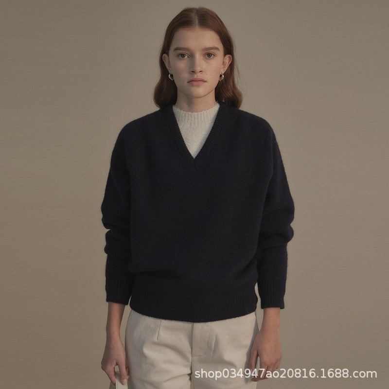 Damen Pullover V-Ausschnitt Weiches Strick Eveloria