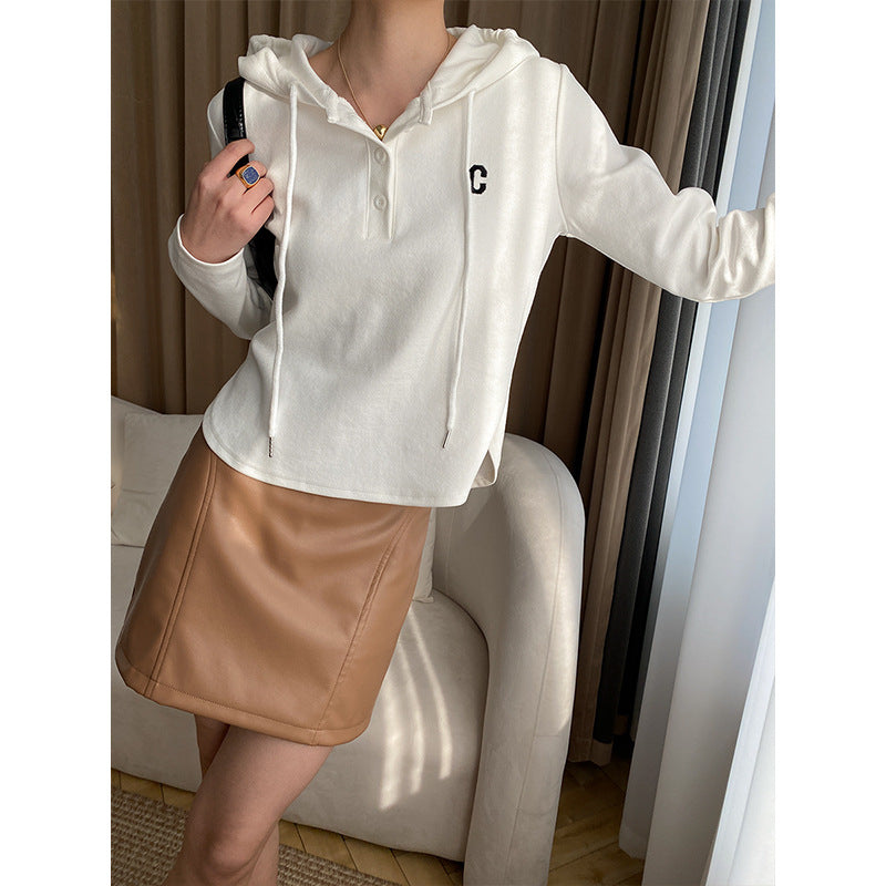 Damen Hoodie Lässiger Schnitt Knopfleiste Grau Eveloria