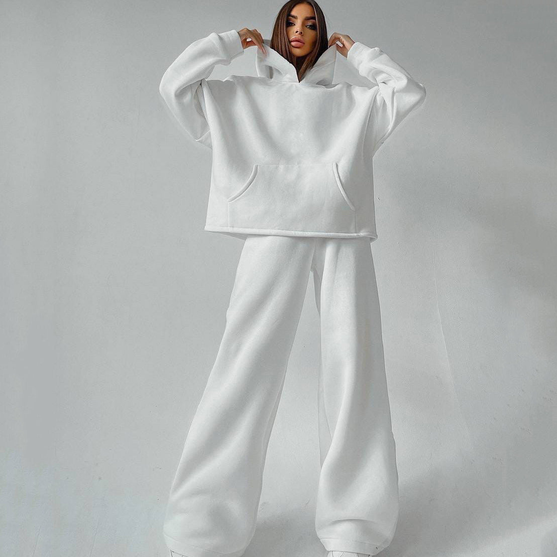 Damen Hoodie Set Relaxed Fit Sweatpants Baumwolle Beige