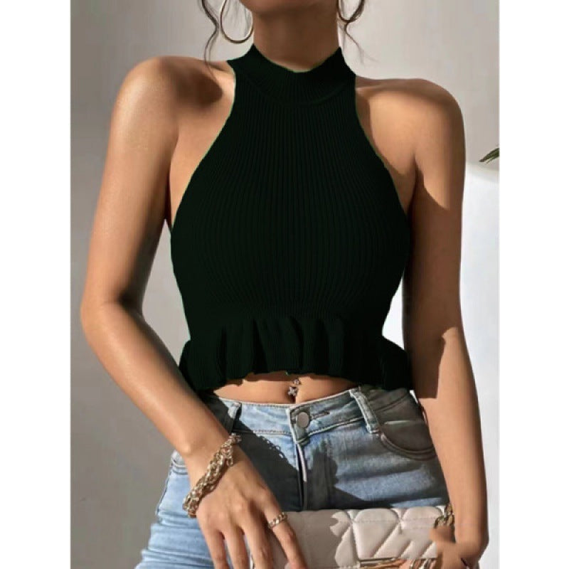 Damen Ripp-Crop- mit Rüschen Detail Eveloria