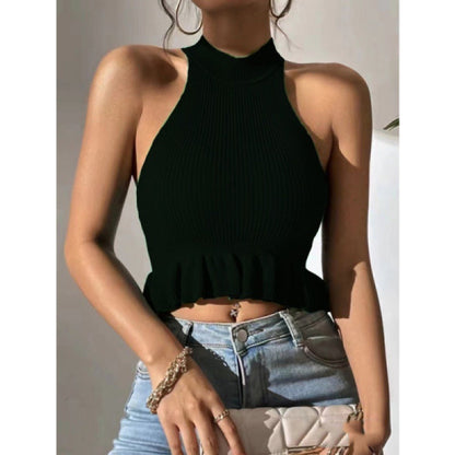 Damen Ripp-Crop- mit Rüschen Detail Eveloria