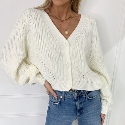 Damen Strickcardigan V-Ausschnitt Knopfdetails Beige