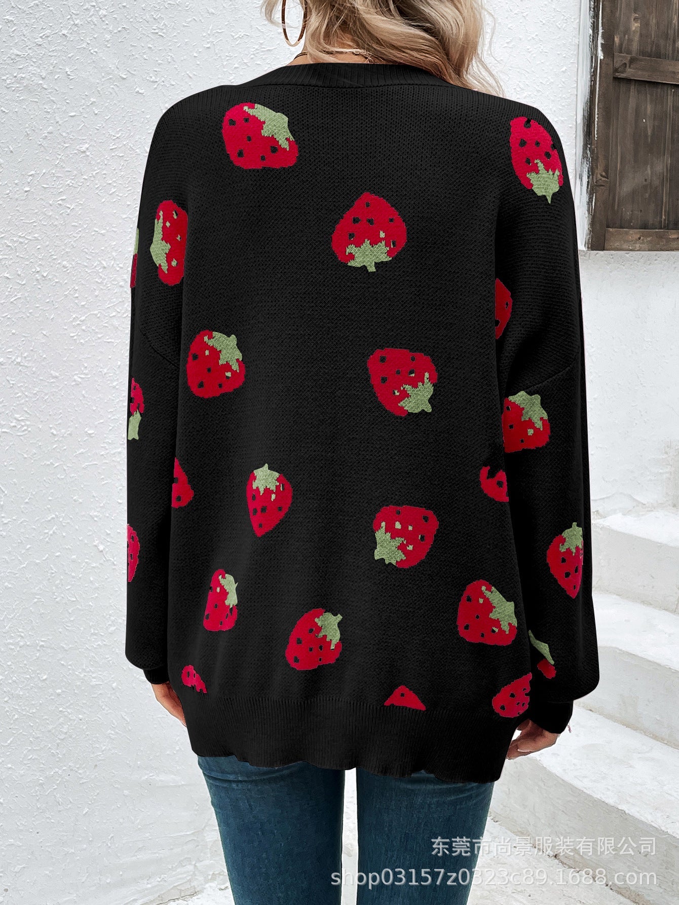 Damen Strickjacke Erdbeer-Muster Eveloria