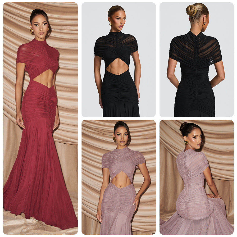 Damen Abendkleid Cut-Out-Design gefalteter Stoff Schwarz Eveloria - Eveloria
