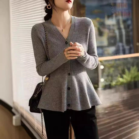 Damen Strickjacke Tailliert Elegant Anthrazit - Eveloria