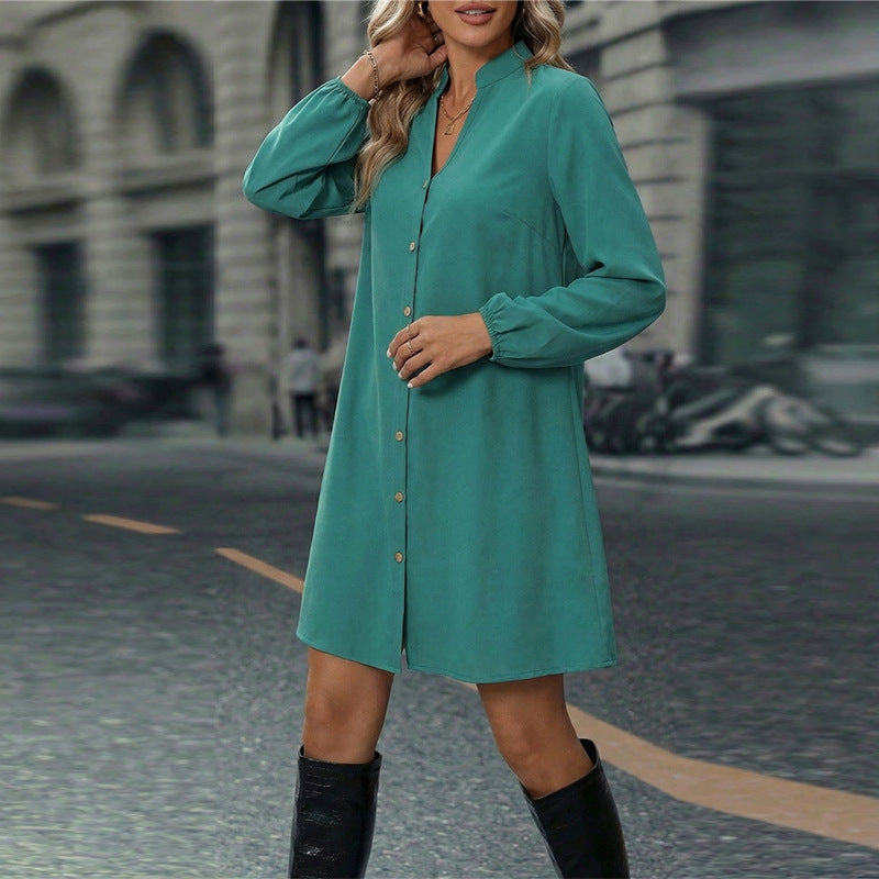 Damen Hemdkleid mit Knöpfen Langer Ärmel Baumwolle Blau Eveloria - Eveloria