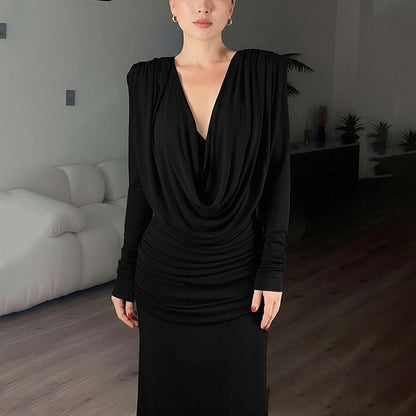 Damen Maxikleid mit Wickelausschnitt und Drapierung Eveloria