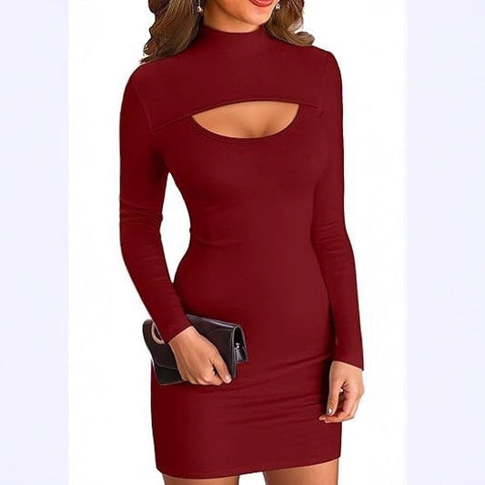 Damen Minikleid Figurbetont Hochgeschlossener Ausschnitt Schwarz - Eveloria