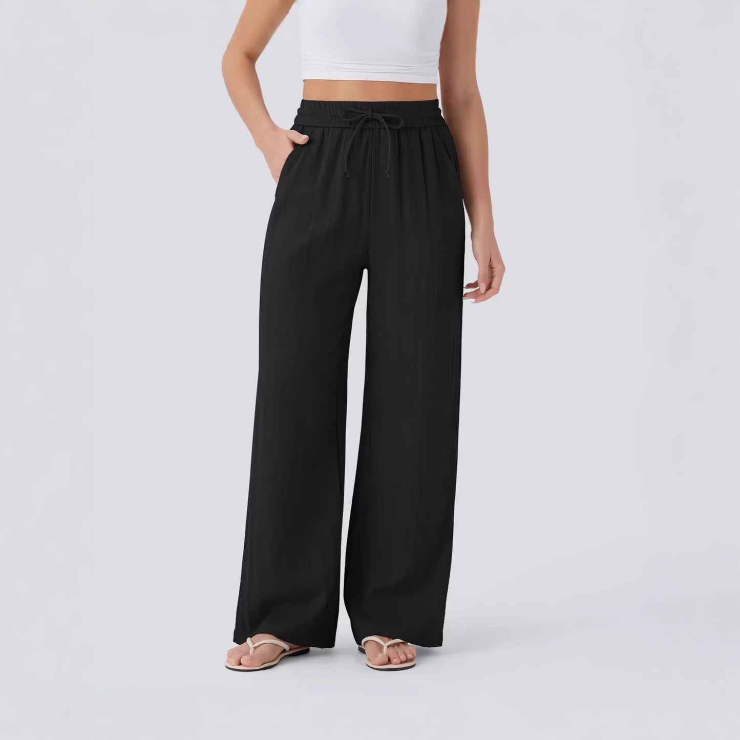 Damen Palazzo-Hose Elastischer Bund Praktische Taschen Schwarz - Eveloria