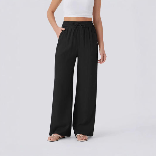 Damen Palazzo-Hose Elastischer Bund Praktische Taschen Schwarz - Eveloria