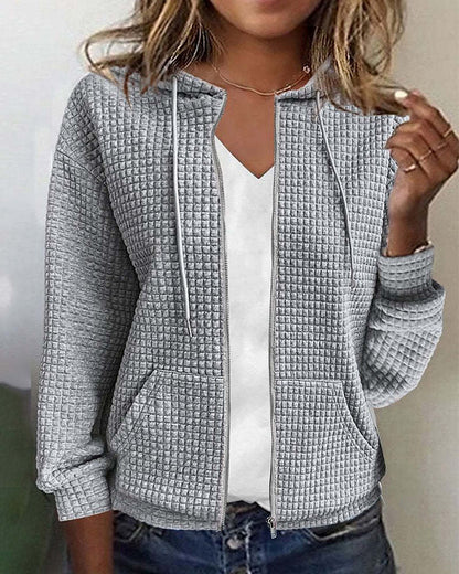 Damen Kapuzenjacke Waffelstruktur Lässig Eveloria