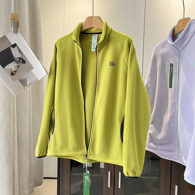 Damen Fleecejacke Weich Hohler Kragen Reißverschlusstaschen