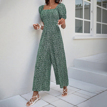 Damen Jumpsuit Elastischer Bund Puffärmel Eveloria
