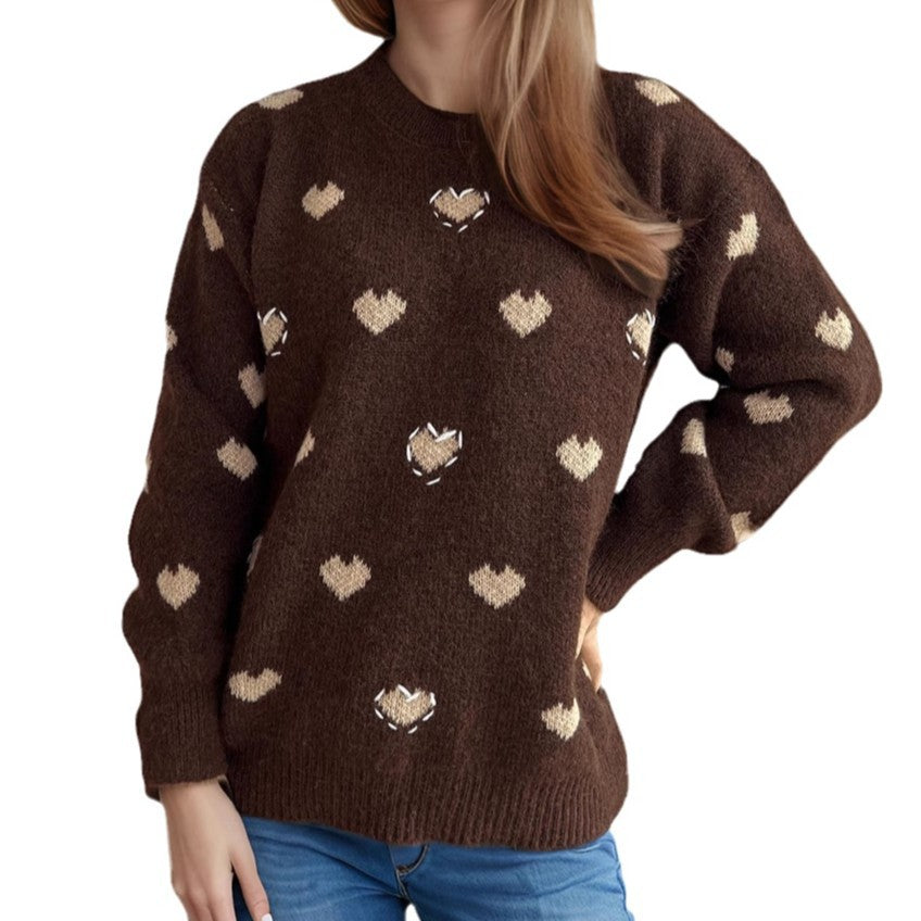 Damen Pullover Weich Herzdesign
