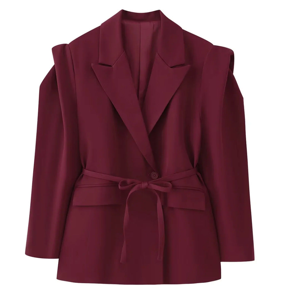 Damen Blazerjacke Tailliert Bindegürtel Eveloria