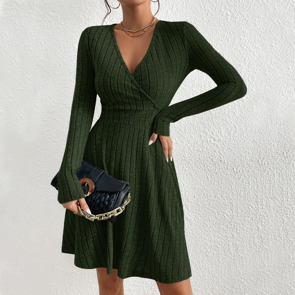 Damen Strickkleid V-Ausschnitt Tailliert Eveloria