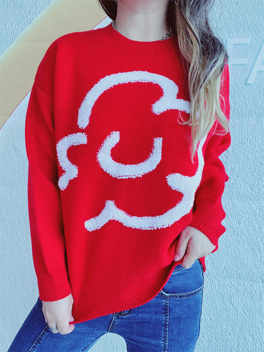 Damen Pullover Locker mit Grafik Schriftzug Eveloria