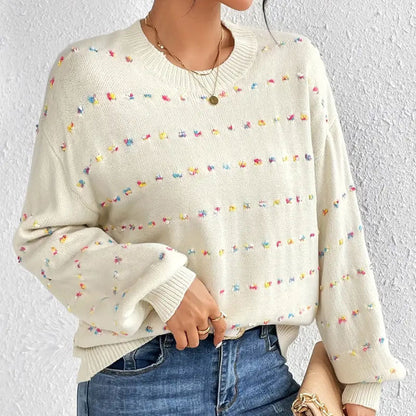 Damen Strickpullover Bunt Knötchenmuster Weit Eveloria