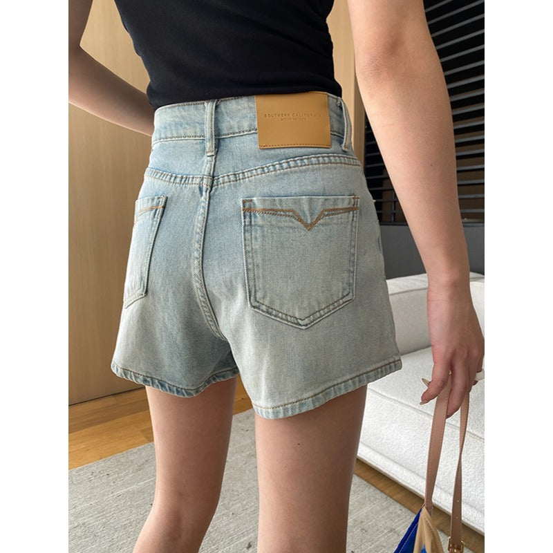 Damen Denim-Shorts Hochwerder mit Wasch-Effekt Blau - Eveloria