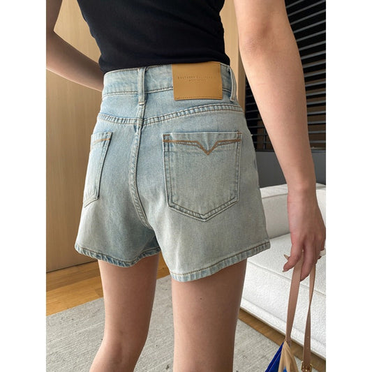 Damen Denim-Shorts Hochwerder mit Wasch-Effekt Blau - Eveloria
