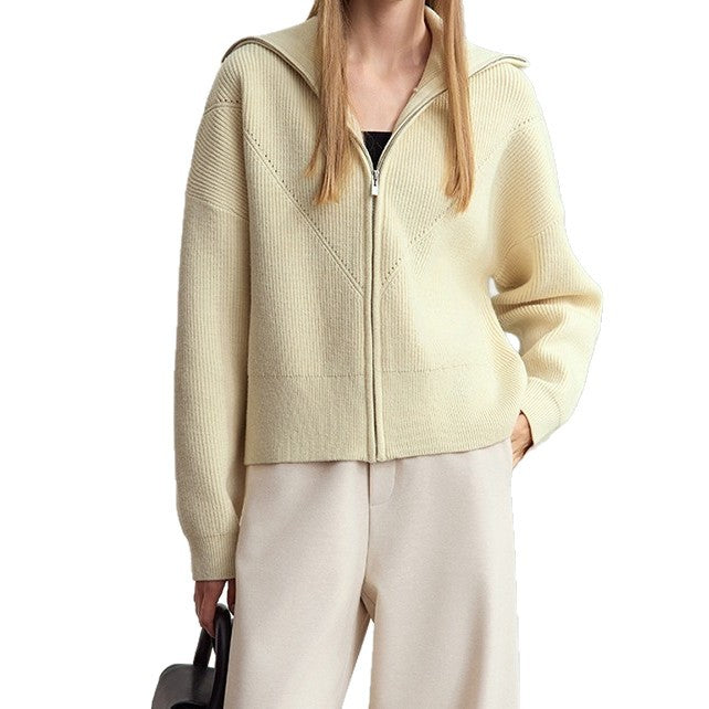Damen Strickjacke Cropped mit Kapuze und Reißverschluss