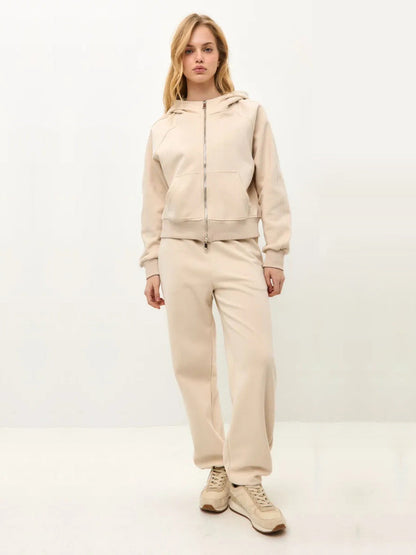 Damen Fleece-Jogginganzug mit Reißverschluss und Taschen