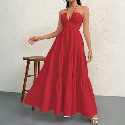 Damen Maxikleid V-Ausschnitt Volants Eveloria