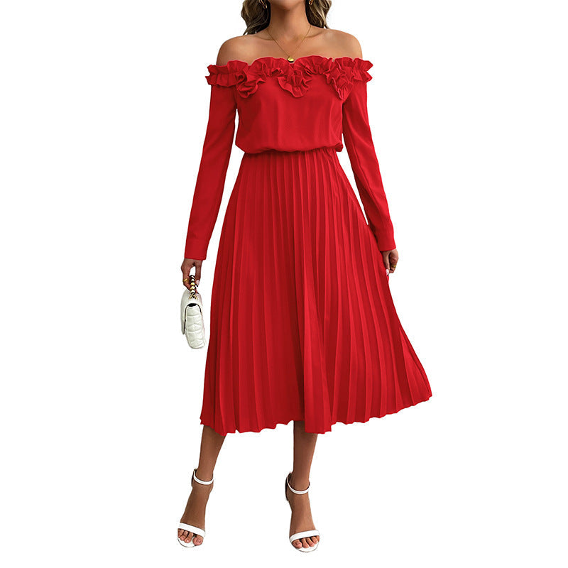 Damen Maxikleid Rüschendesign Plissee Eveloria