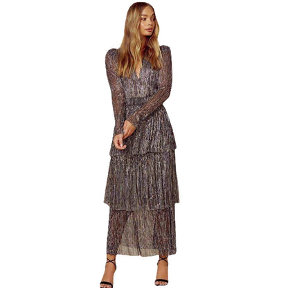 Damen Abendkleid mit V-Ausschnitt schillernde Lagen Eveloria