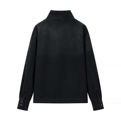 Damen Denimjacke Asymmetrischer Kragen Blau