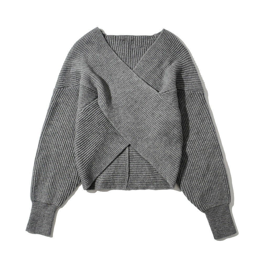 Damen Wickelpullover Modernes Strukturdesign Eveloria