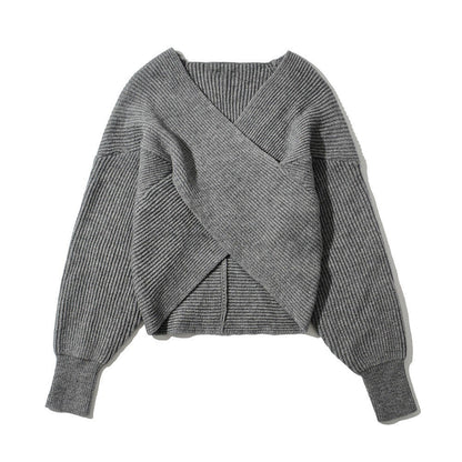 Damen Wickelpullover Modernes Strukturdesign Eveloria