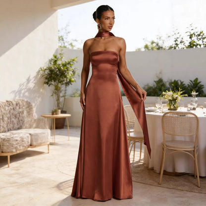 Damen Trägerloses Abendkleid Satin Rock Eveloria